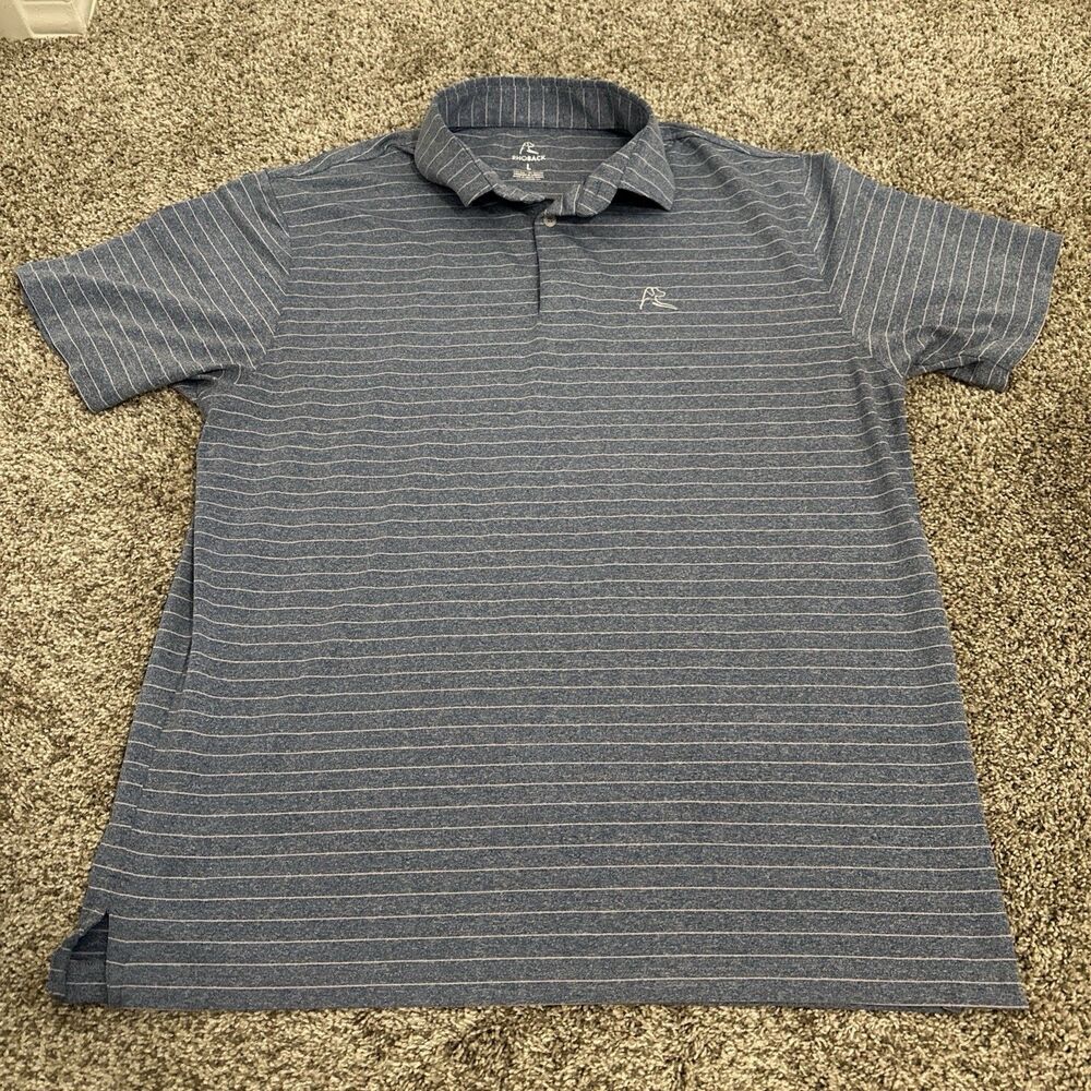 Rhoback Blue/Pink Striped Golf Performance Stretch Polo Shirt Men’s Size Large